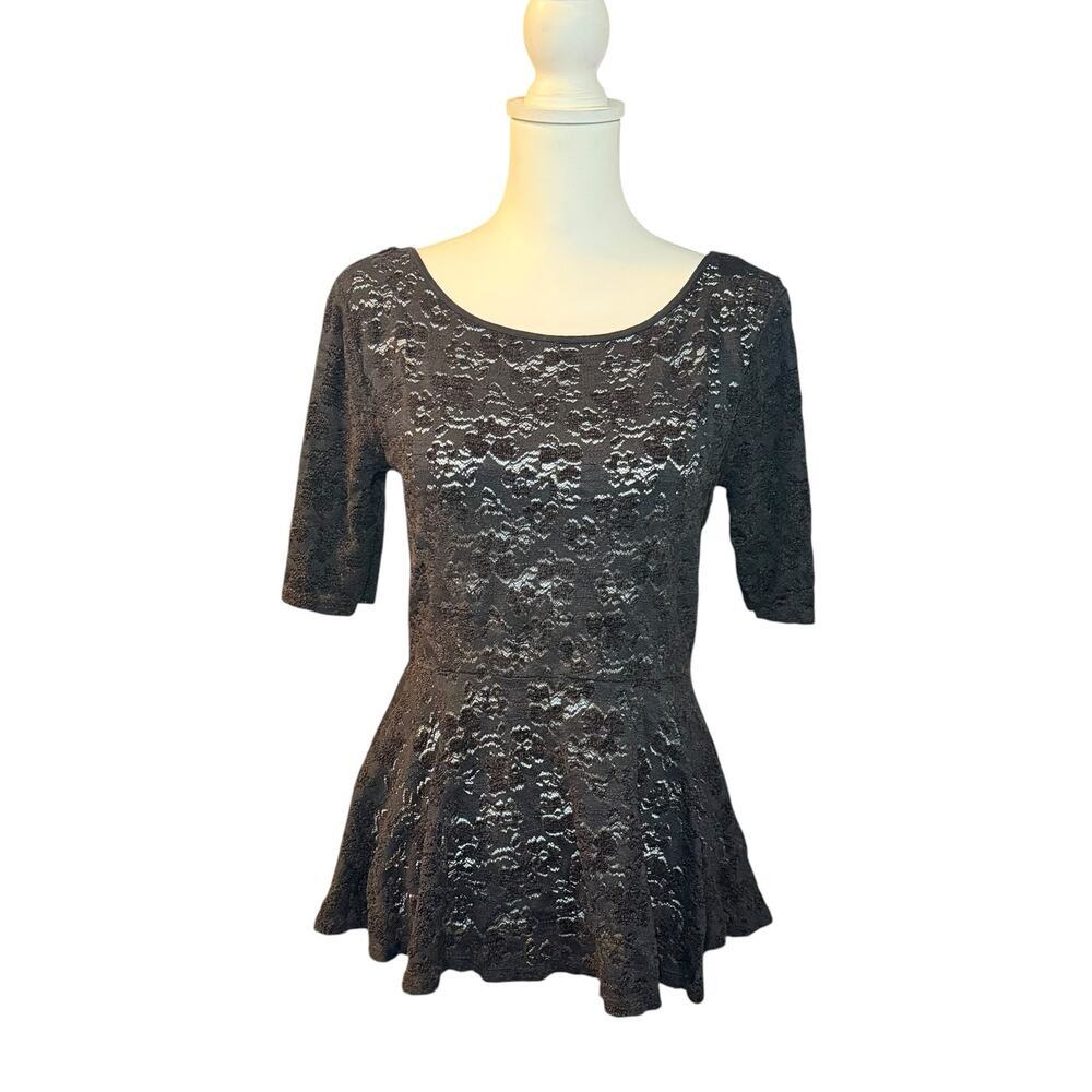 Free People Black Lace Peplum Top Size Large
